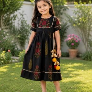 🖤 *Black Floral cotton Printed Dress* 🌸